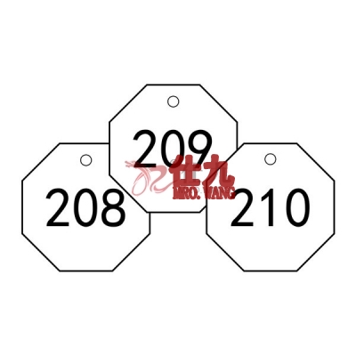 安赛瑞 SAFEWARE 14876 塑料号码吊牌 八边形,Φ31.8mm,白底黑字,号码从201到300,100个/包