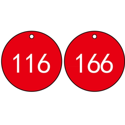 安赛瑞 SAFEWARE 14842 塑料号码吊牌 圆形,Φ31.8mm,红底白字,号码从101到200,100个/包