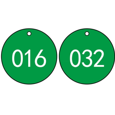 安赛瑞 SAFEWARE 14844 塑料号码吊牌 圆形,Φ31.8mm,绿底白字,号码从001到100,100个/包