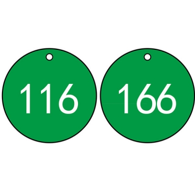 安赛瑞 SAFEWARE 14845 塑料号码吊牌 圆形,Φ31.8mm,绿底白字,号码从101到200,100个/包