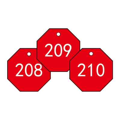 安赛瑞 SAFEWARE 14867 塑料号码吊牌 八边形,Φ31.8mm,红底白字,号码从201到300,100个/包