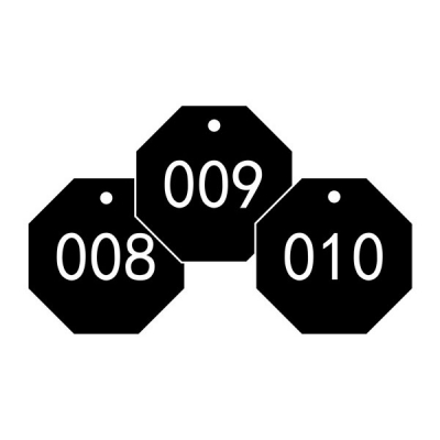安赛瑞 SAFEWARE 14871 塑料号码吊牌 八边形,Φ31.8mm,黑底白字,号码从001到100,100个/包