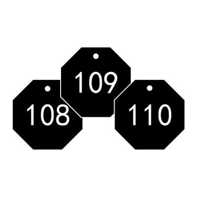 安赛瑞 SAFEWARE 14872 塑料号码吊牌 八边形,Φ31.8mm,黑底白字,号码从101到200,100个/包