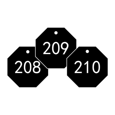 安赛瑞 SAFEWARE 14873 塑料号码吊牌 八边形,Φ31.8mm,黑底白字,号码从201到300,100个/包