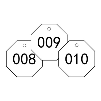 安赛瑞 SAFEWARE 14874 塑料号码吊牌 八边形,Φ31.8mm,白底黑字,号码从001到100,100个/包