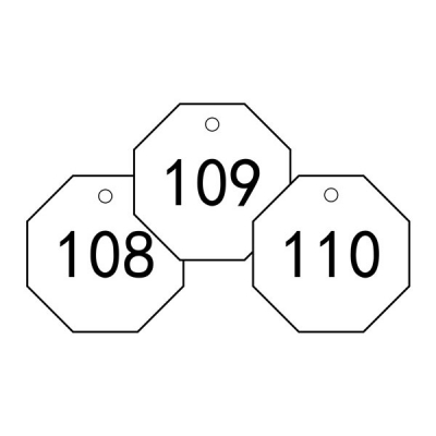 安赛瑞 SAFEWARE 14875 塑料号码吊牌 八边形,Φ31.8mm,白底黑字,号码从101到200,100个/包