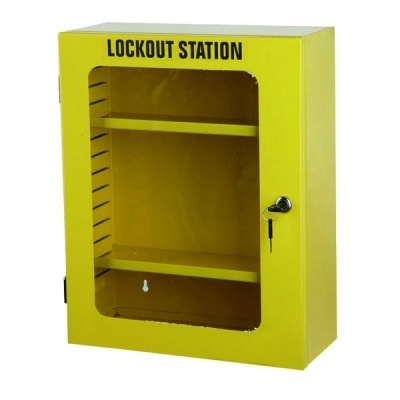 安赛瑞SAFEWARE 14737 锁具管理箱（空箱）黄色粉末喷涂钢板,内置2个层板,透明箱门可上锁,360×450×155mm