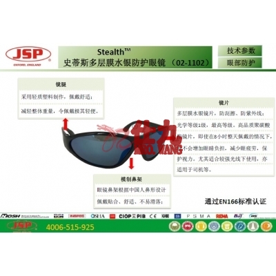 洁适比JSP 02-1102 Stealth(PF13) 史蒂斯多层膜水银防护眼镜
