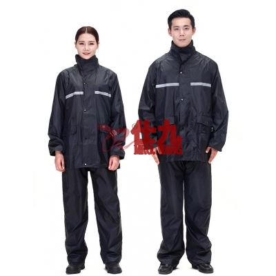 涤纶双层雨衣套装 S M L XL XXL XXXL 黑色 3M反光条