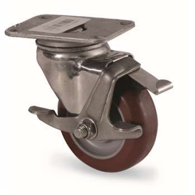 平板式中型聚氨酯脚轮不锈钢支架 4-6408-924 科顺colson