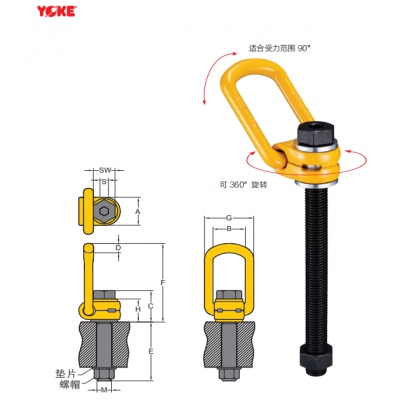 加长型安全侧向旋转吊环 公制螺纹 (8-211) 振锋yoke