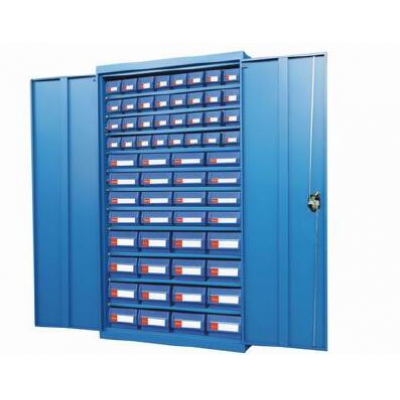 蓝色双开门零件盒置物柜存储柜 零件盒可...