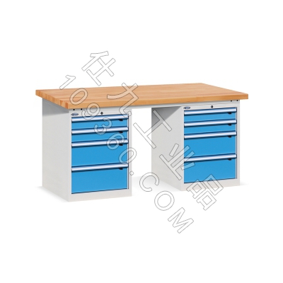 位邦重型工作台配双四抽落地柜 榉木桌面钳工操作台工作桌1500*750*800