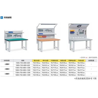 位邦挂板工作台复合桌面 工厂车间多功能重型工作台1500*750*800+620 