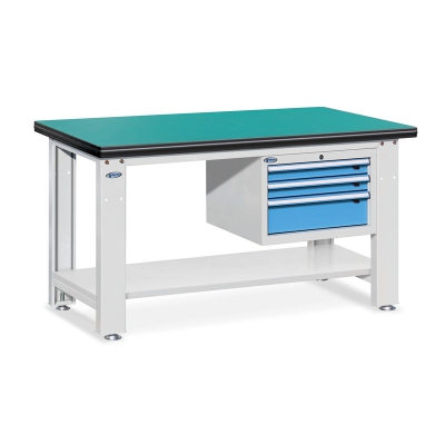 位邦重型工作台配底搁板、三抽屉吊柜 电子工厂车间多功能防静电工作桌1800*750*800