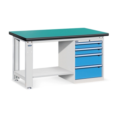 位邦重型工作台配四抽落地柜、底搁板 工厂车间钳工工作台 复合桌面工作桌1500*750*800