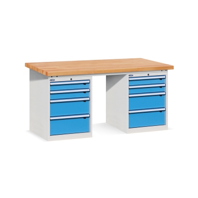 位邦重型工作台配双四抽落地柜 榉木桌面钳工操作台工作桌1500*750*800