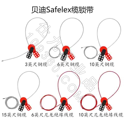 贝迪（brady）Safelex缆锁带钢缆/尼龙绝缘线缆 3/6/10/15英尺