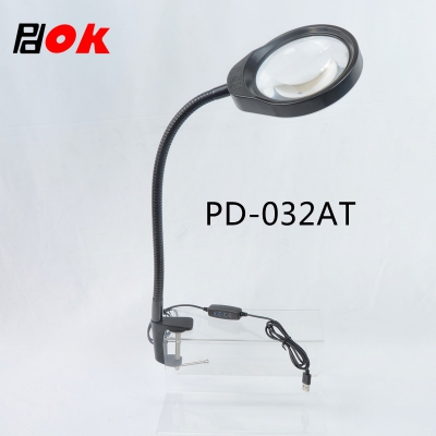PDOK桌面工字夹式带三色LED灯放大镜PD-032AT 教学阅读维修检测