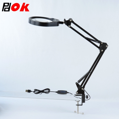 PDOK带三色LED灯悬臂支架桌面工字夹式放大镜PD435127T阅读维修