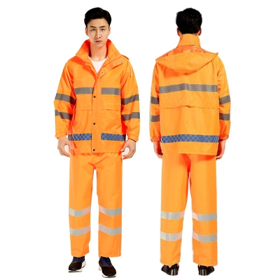 白云青鸟RF723带反光条防雨服套装环卫物业工作服