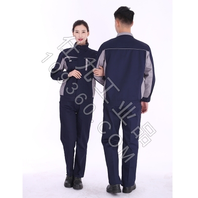 蓝装AUGER春秋工作服LZGZ104长袖工装劳保服套装 藏蓝灰色160-190