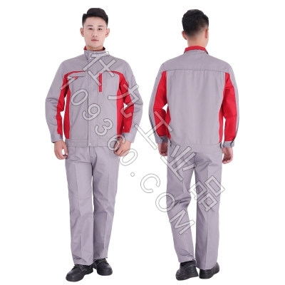 蓝装AUGER春秋工作服LZGZ104长袖工装劳保服套装 灰红色160-190