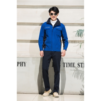 蓝装AUGER春秋工作服套装LZGZ101长袖工装劳保服艳蓝+深蓝155-190