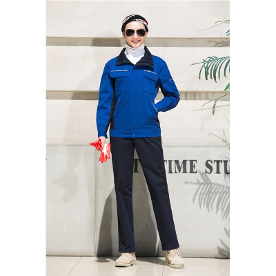 蓝装AUGER春秋工作服套装LZGZ101长袖工装劳保服艳蓝+深蓝155-190