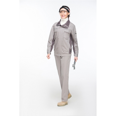 蓝装AUGER春秋工作服套装LZGZ101长袖工装劳保服中灰+深灰155-190