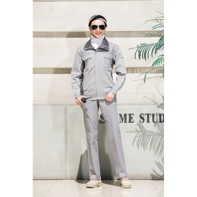 蓝装AUGER春秋工作服套装LZGZ101长袖工装劳保服中灰+深灰155-190
