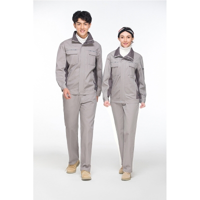 蓝装AUGER春秋工作服套装LZGZ101长袖工装劳保服中灰+深灰155-190