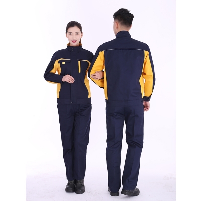 蓝装AUGER春秋工作服LZGZ104长袖工装劳保服套装 藏蓝黄色160-190