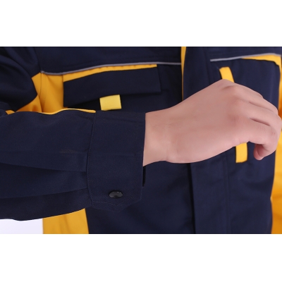 蓝装AUGER春秋工作服LZGZ104长袖工装劳保服套装 藏蓝黄色160-190