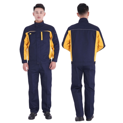 蓝装AUGER春秋工作服LZGZ104长袖工装劳保服套装 藏蓝黄色160-190