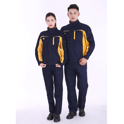 蓝装AUGER春秋工作服LZGZ104长袖工装劳保服套装 藏蓝黄色160-190