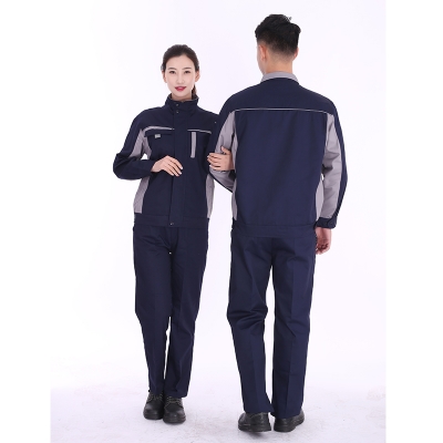 蓝装AUGER春秋工作服LZGZ104长袖工装劳保服套装 藏蓝灰色160-190