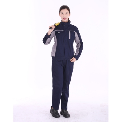 蓝装AUGER春秋工作服LZGZ104长袖工装劳保服套装 藏蓝灰色160-190