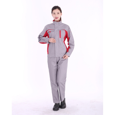 蓝装AUGER春秋工作服LZGZ104长袖工装劳保服套装 灰红色160-190