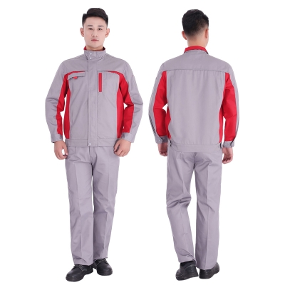 蓝装AUGER春秋工作服LZGZ104长袖工装劳保服套装 灰红色160-190