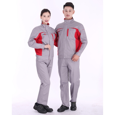 蓝装AUGER春秋工作服LZGZ104长袖工装劳保服套装 灰红色160-190