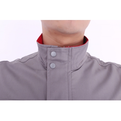 蓝装AUGER春秋工作服LZGZ104长袖工装劳保服套装 灰红色160-190