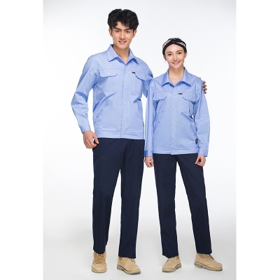 蓝装AUGER夏季工作服LZGZ219长袖工装劳保服套装155-190