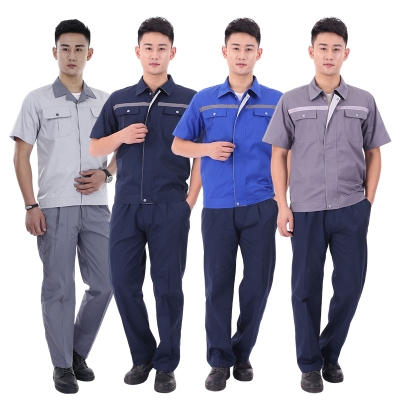 蓝装AUGER夏季工作服LZGZ316短袖工装劳保服套装160-190