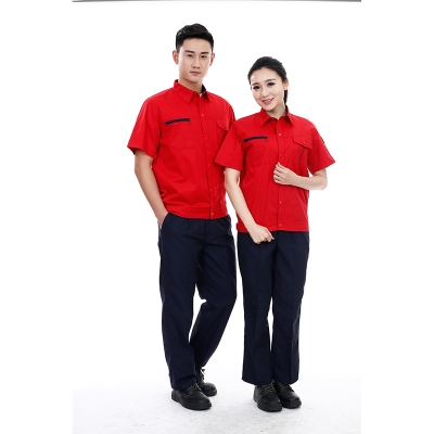蓝装AUGER夏季工作服LZGZ317短袖工装劳保服套装160-190