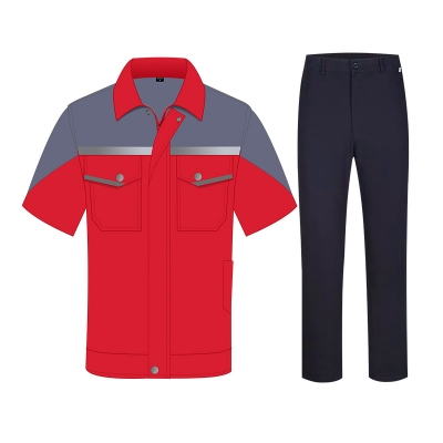 蓝装AUGER短袖夏季工作服LZGZ318工装劳保服套装160-190