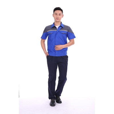 蓝装AUGER短袖夏季工作服LZGZ318工装劳保服套装160-190