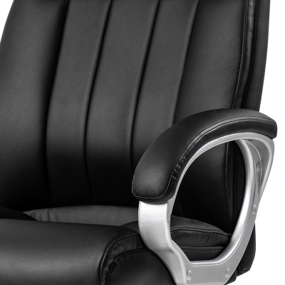 得力87048办公椅(黑)多功能皮面升降转椅 PU皮+加宽椅背+高弹海绵