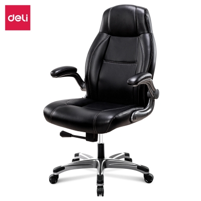 得力91014主管椅(黑色)多功能皮面升降转椅 生态皮轻声升降办公椅