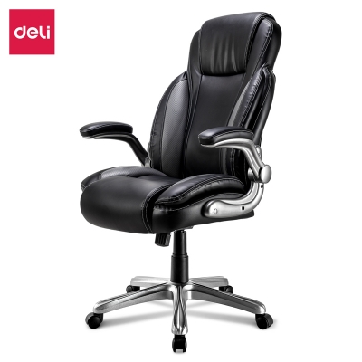 得力91015主管椅(黑色)多功能皮面转椅 生态皮轻声升降电脑办公椅